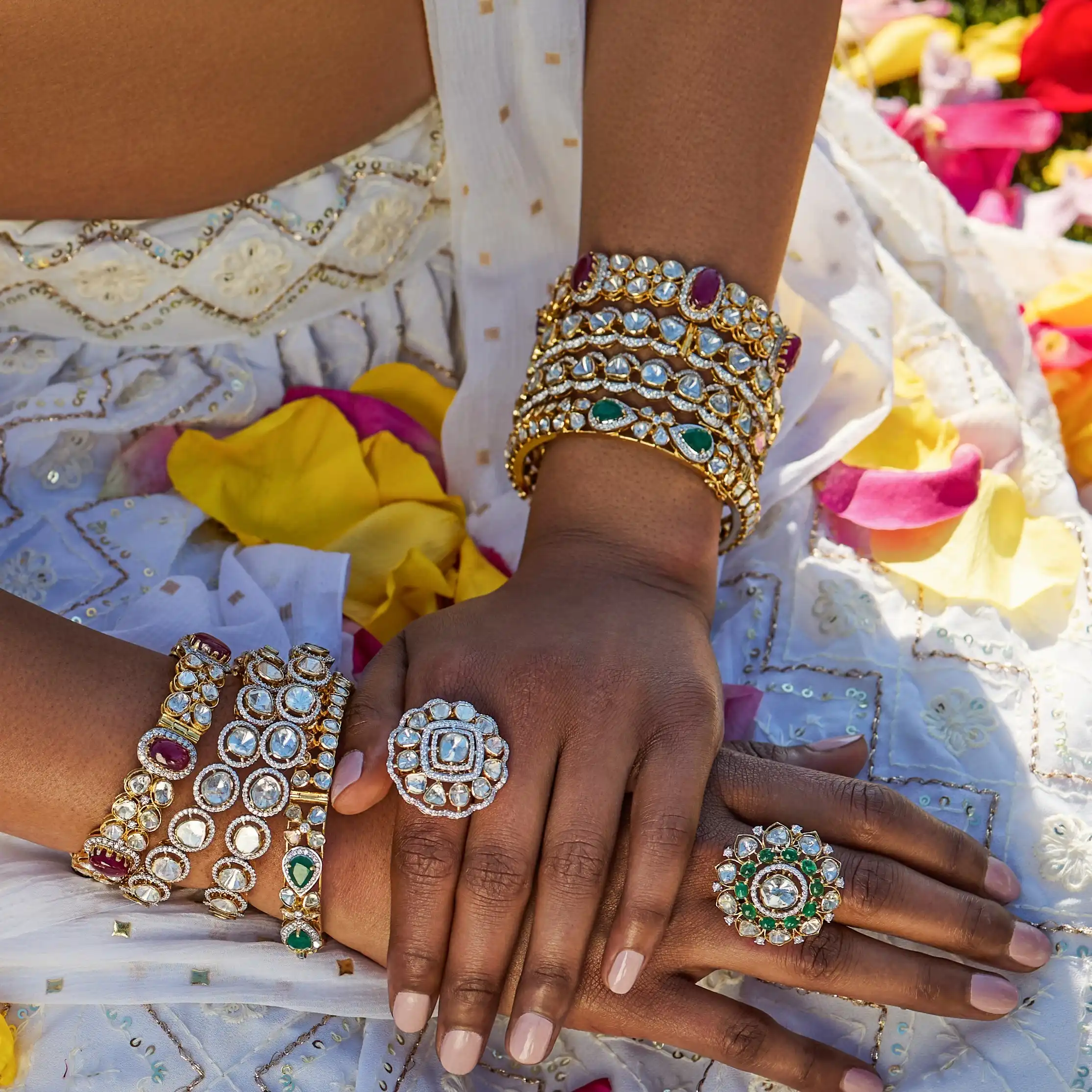 Set of Bangles in uncut Diamonds and Rubies